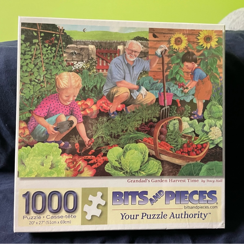 Bits and Pieces 1000 piece puzzle Grandad’s Garden Harvest Time. New